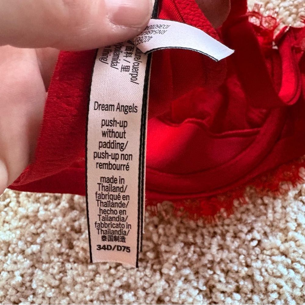 Victoria's Secret Vibrant Red Lace Dream Angels Push Up‎ Without Padding Bra 34D - Picture 4 of 5